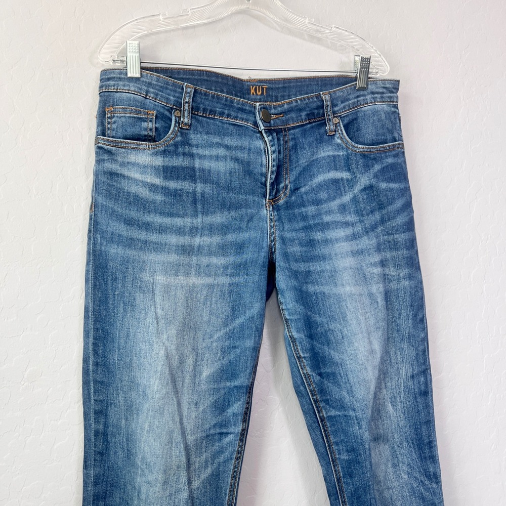 Kut from the Kloth Size 12 Jeans Medium Wash Whiskered Slim Straight Denim - Picture 2 of 11